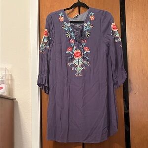 Umgee Purple Embroidered Tunic Dress with Multicolor Floral Detail